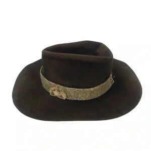 STUART BRANT 7X BEAVER FELT COWBOY HAT REAL RATTLESNAKE SKIN BANND WESTERN BROWN